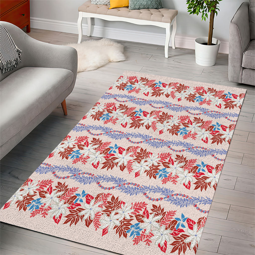 Monstera Tiare Plumeria Lei Pattern Area Rug Red Version LT01 - Polynesian Pride