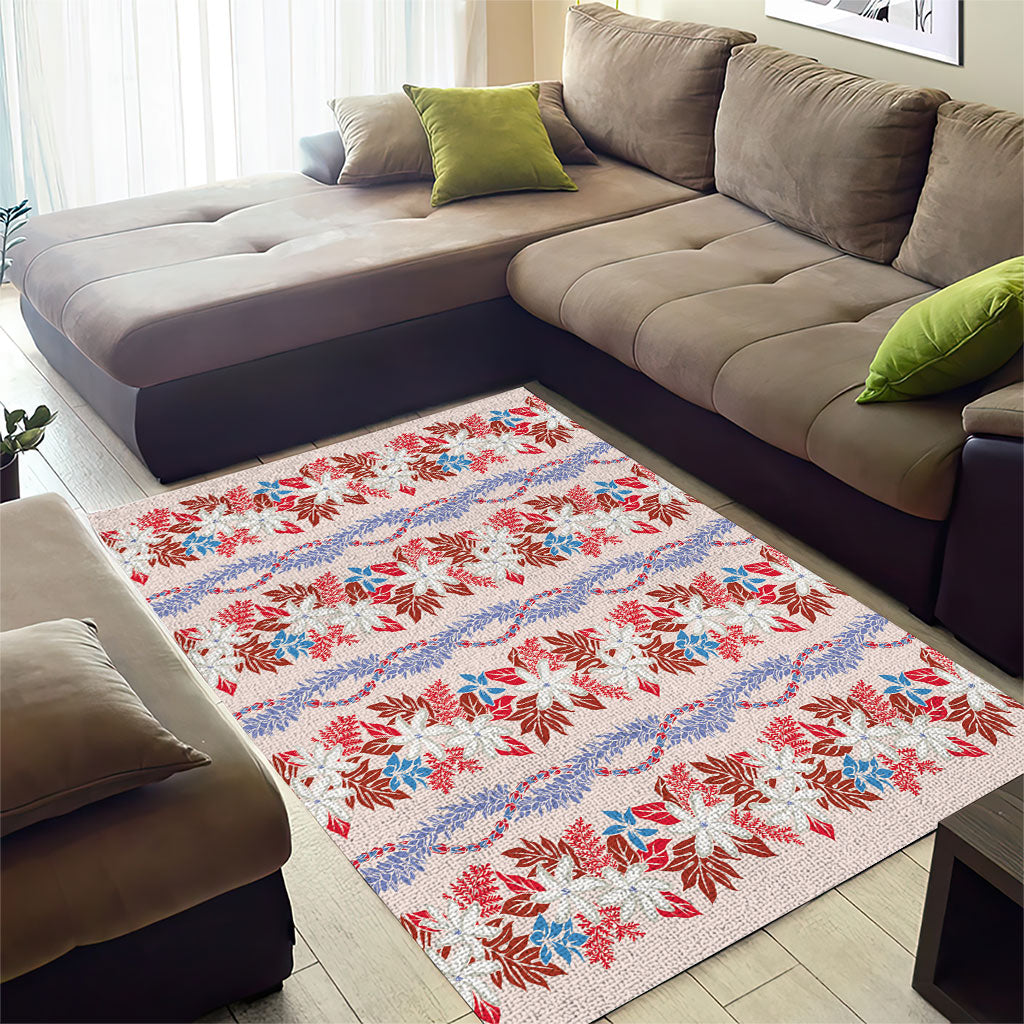 Monstera Tiare Plumeria Lei Pattern Area Rug Red Version LT01 - Polynesian Pride