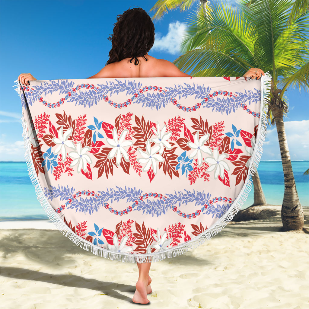Monstera Tiare Plumeria Lei Pattern Beach Blanket Red Version LT01 - Polynesian Pride
