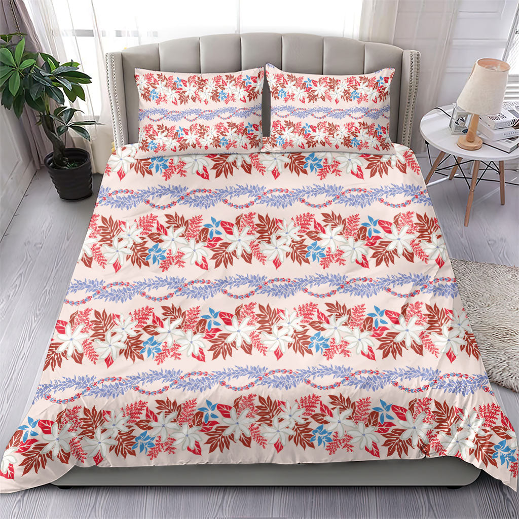 Monstera Tiare Plumeria Lei Pattern Bedding Set Red Version LT01 - Polynesian Pride