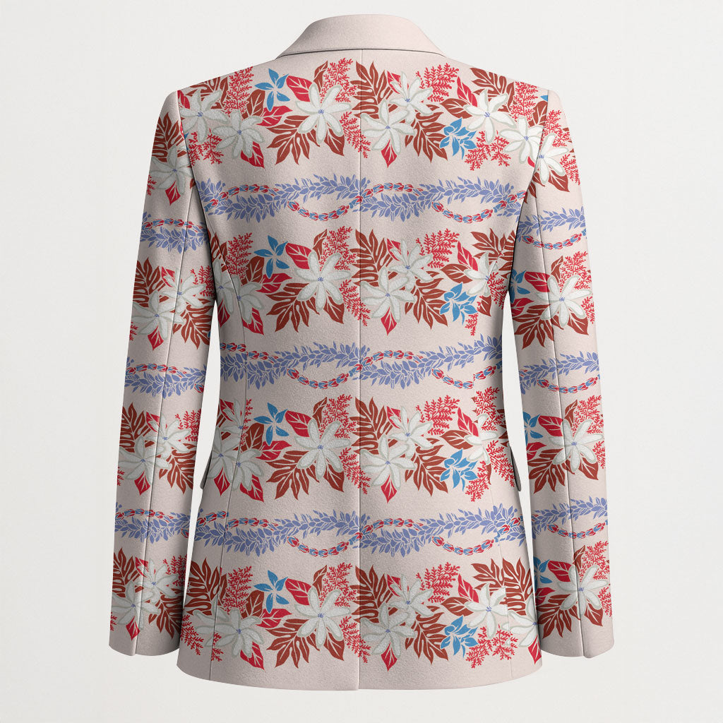 Monstera Tiare Plumeria Lei Pattern Blazer Red Version LT01 - Polynesian Pride