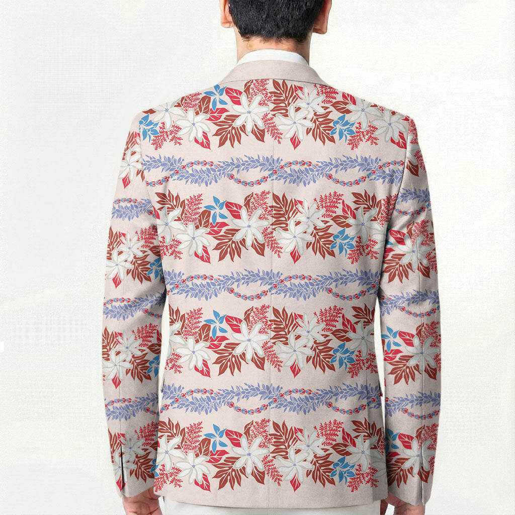 Monstera Tiare Plumeria Lei Pattern Blazer Red Version LT01 - Polynesian Pride