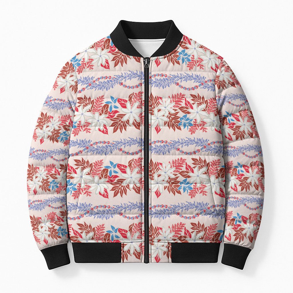 Monstera Tiare Plumeria Lei Pattern Bomber Puffer Jacket Red Version LT01 Unisex Red - Polynesian Pride