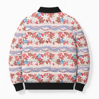 Monstera Tiare Plumeria Lei Pattern Bomber Puffer Jacket Red Version LT01 - Polynesian Pride