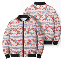 Monstera Tiare Plumeria Lei Pattern Bomber Puffer Jacket Red Version LT01 - Polynesian Pride
