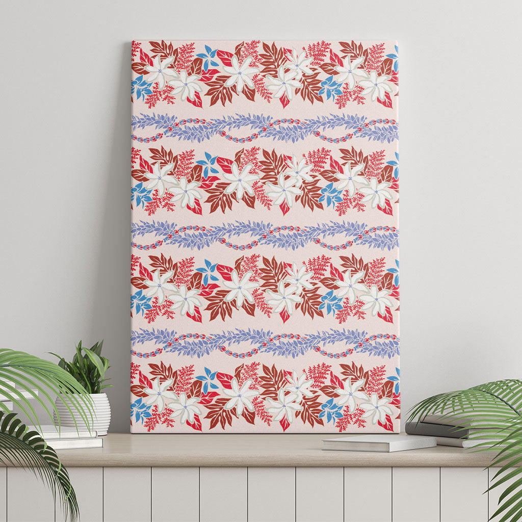 Monstera Tiare Plumeria Lei Pattern Canvas Wall Art Red Version LT01 - Polynesian Pride