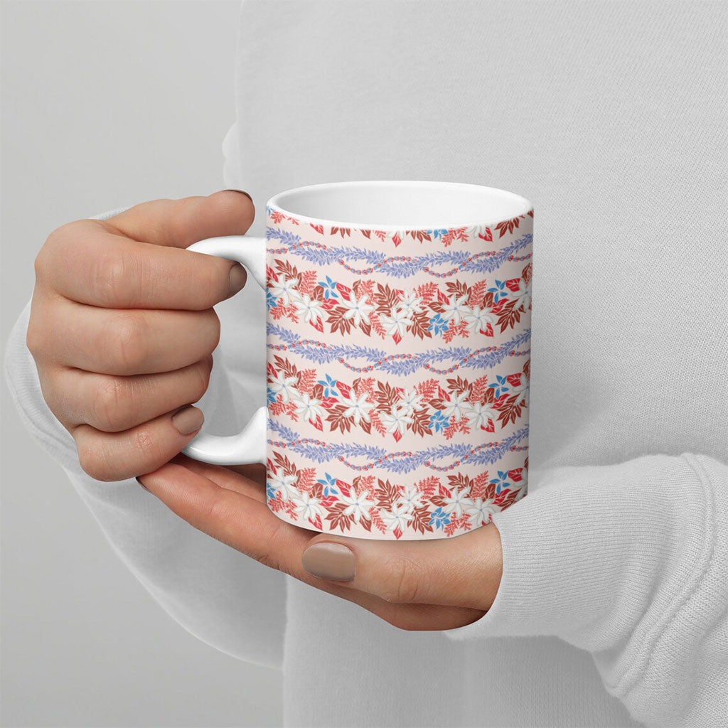 Monstera Tiare Plumeria Lei Pattern Ceramic Mug Red Version LT01 - Polynesian Pride
