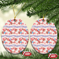 Monstera Tiare Plumeria Lei Pattern Ceramic Ornament Red Version LT01 Oval Red - Polynesian Pride