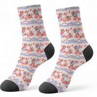 Monstera Tiare Plumeria Lei Pattern Crew Socks Red Version