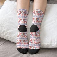 Monstera Tiare Plumeria Lei Pattern Crew Socks Red Version