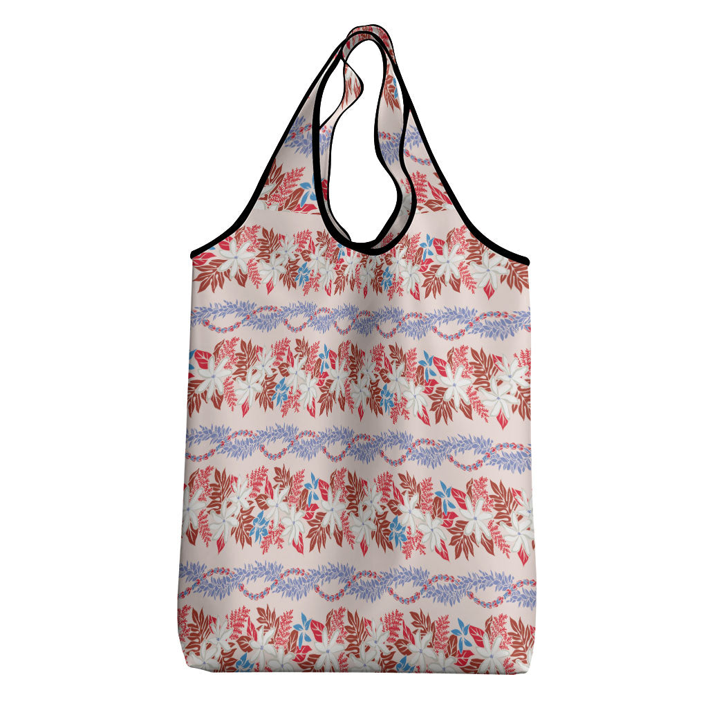 Monstera Tiare Plumeria Lei Pattern Grocery Bag Red Version LT01 - Polynesian Pride
