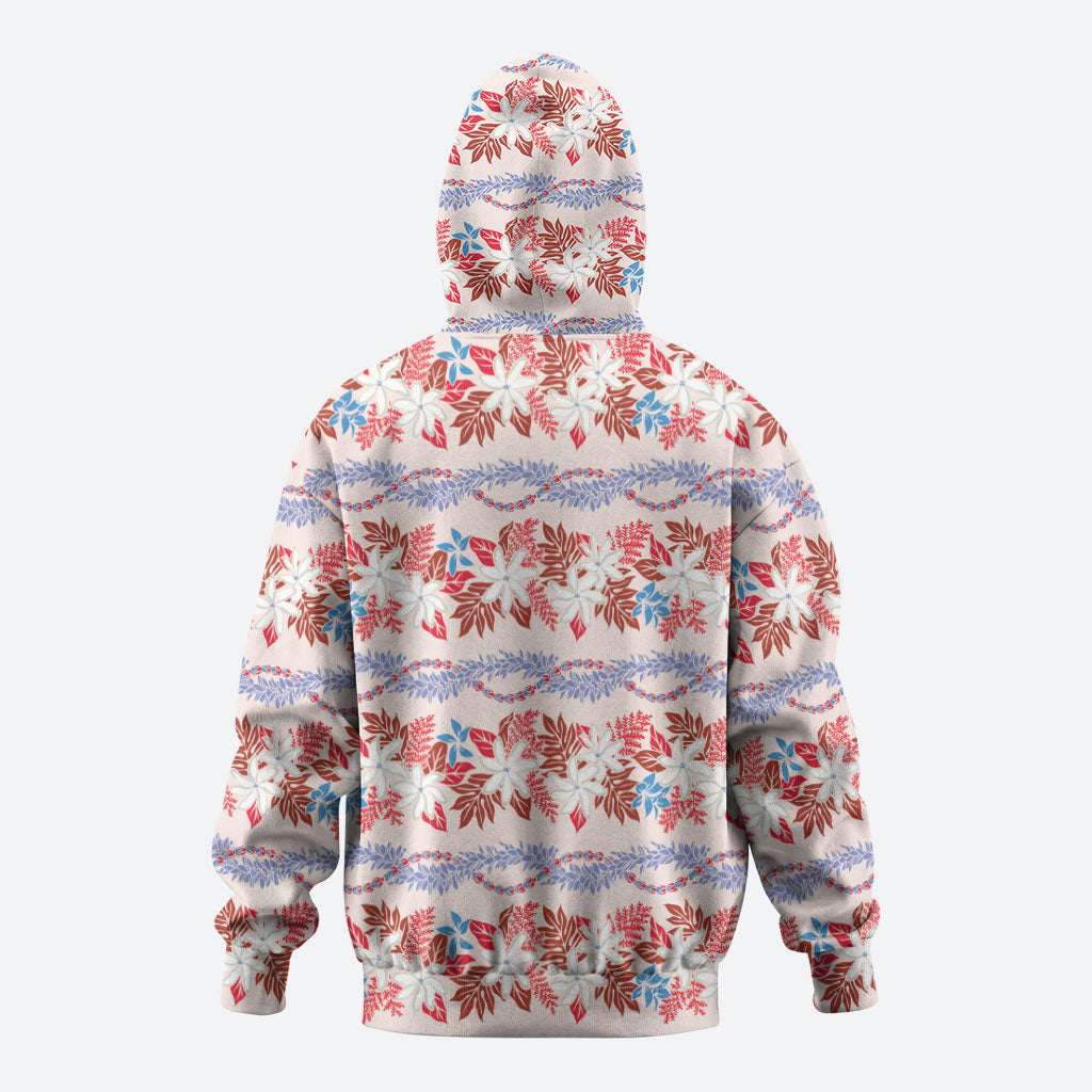 Monstera Tiare Plumeria Lei Pattern Hoodie Red Version LT01 - Polynesian Pride