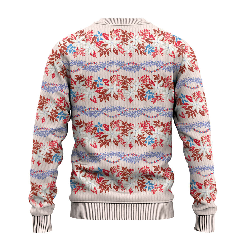 Monstera Tiare Plumeria Lei Pattern Ugly Christmas Sweater Red Version LT01 - Polynesian Pride