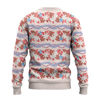 Monstera Tiare Plumeria Lei Pattern Ugly Christmas Sweater Red Version LT01 - Polynesian Pride