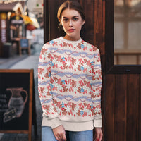 Monstera Tiare Plumeria Lei Pattern Ugly Christmas Sweater Red Version LT01 - Polynesian Pride