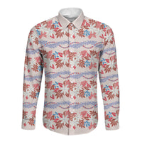Monstera Tiare Plumeria Lei Pattern Long Sleeve Button Shirt Red Version LT01 Unisex Red - Polynesian Pride