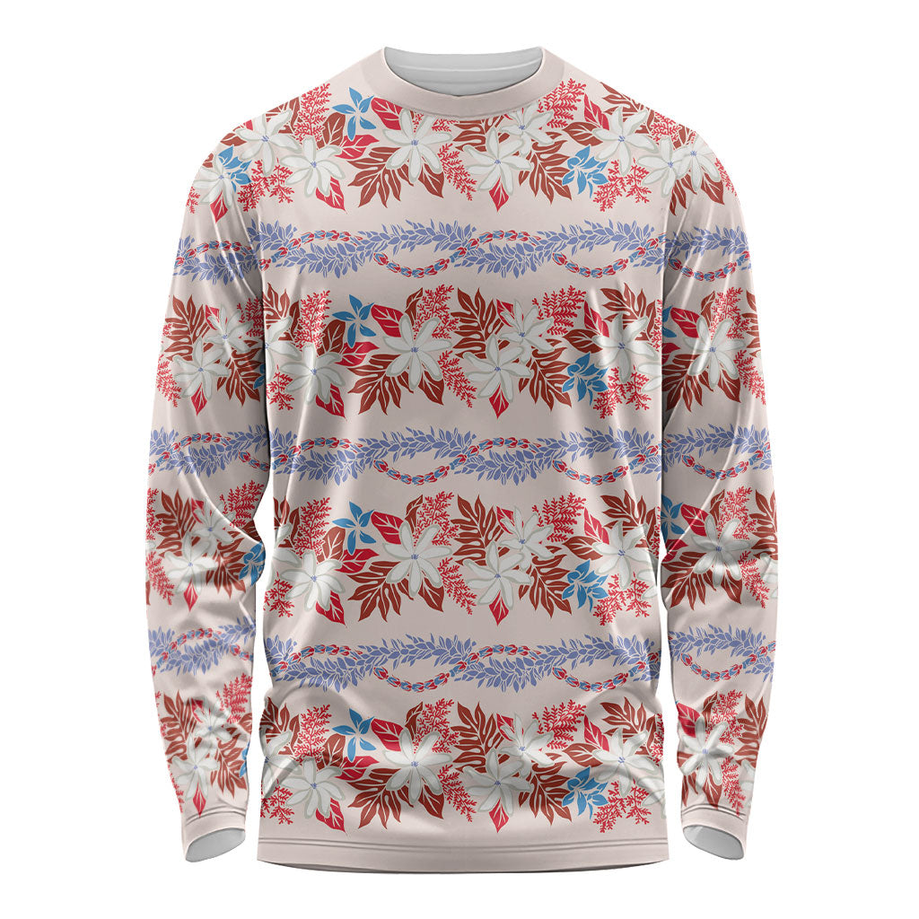 Monstera Tiare Plumeria Lei Pattern Long Sleeve Shirt Red Version LT01 Unisex Red - Polynesian Pride