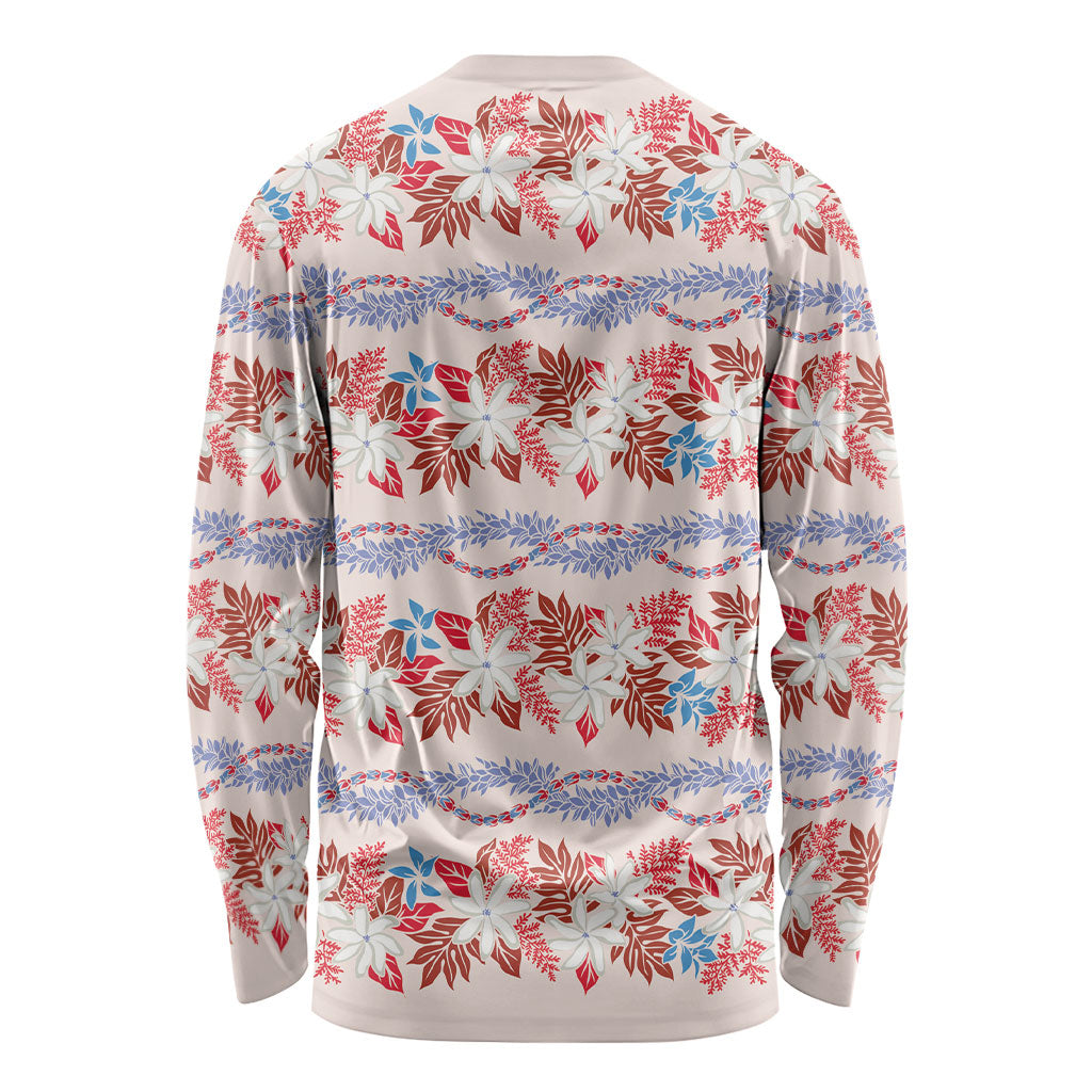 Monstera Tiare Plumeria Lei Pattern Long Sleeve Shirt Red Version LT01 - Polynesian Pride