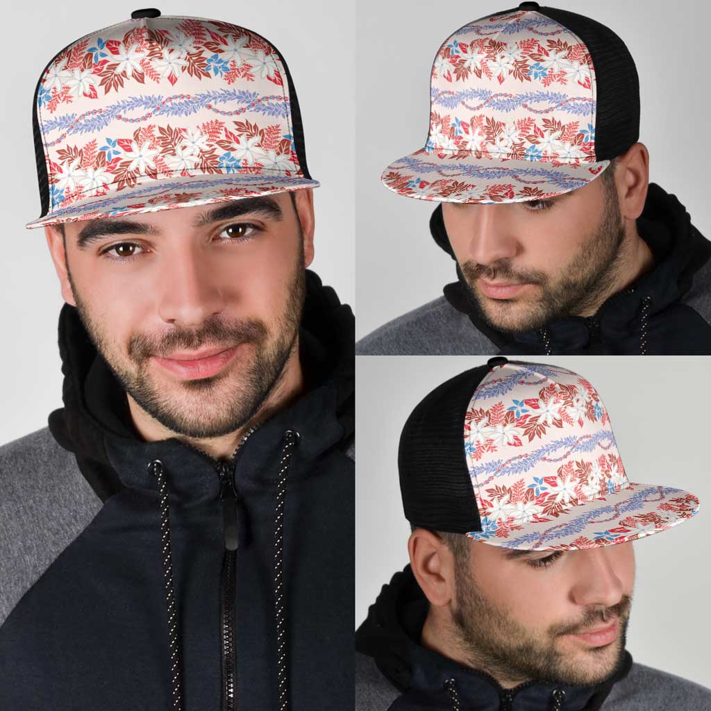Monstera Tiare Plumeria Lei Pattern Mesh Trucker Cap Red Version