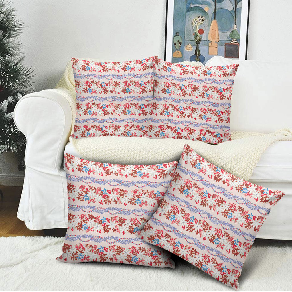 Monstera Tiare Plumeria Lei Pattern Pillow Cover Red Version LT01 - Polynesian Pride