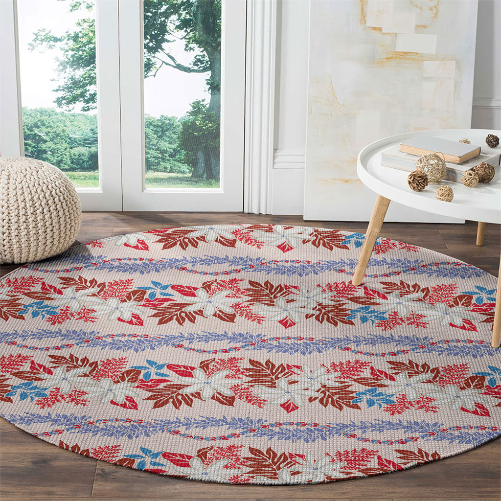 Monstera Tiare Plumeria Lei Pattern Round Carpet Red Version LT01 - Polynesian Pride