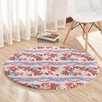 Monstera Tiare Plumeria Lei Pattern Round Carpet Red Version LT01 - Polynesian Pride