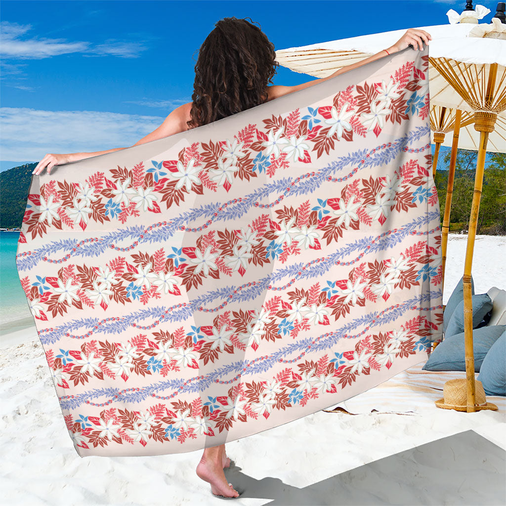 Monstera Tiare Plumeria Lei Pattern Sarong Red Version LT01 One Size 44 x 66 inches Red - Polynesian Pride