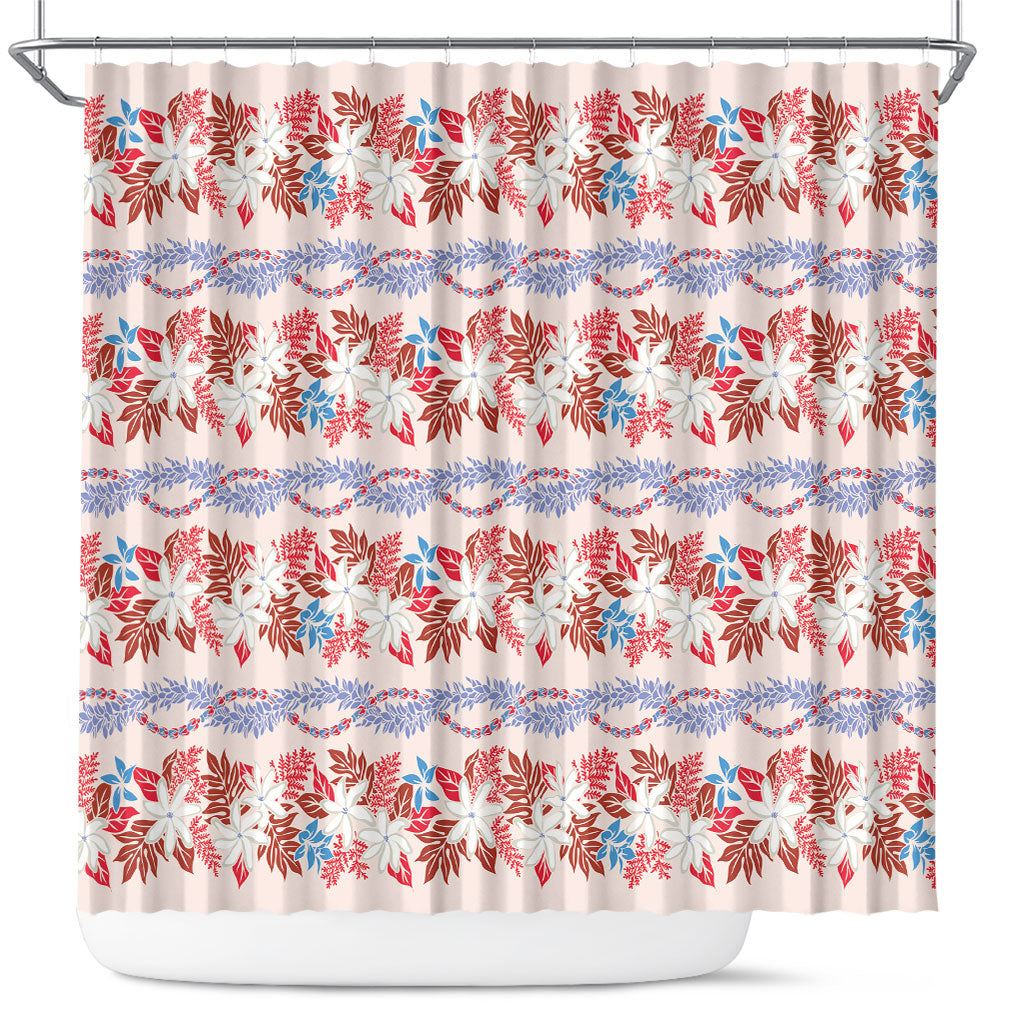 Monstera Tiare Plumeria Lei Pattern Shower Curtain Red Version LT01 Red - Polynesian Pride