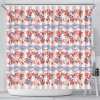Monstera Tiare Plumeria Lei Pattern Shower Curtain Red Version LT01 - Polynesian Pride