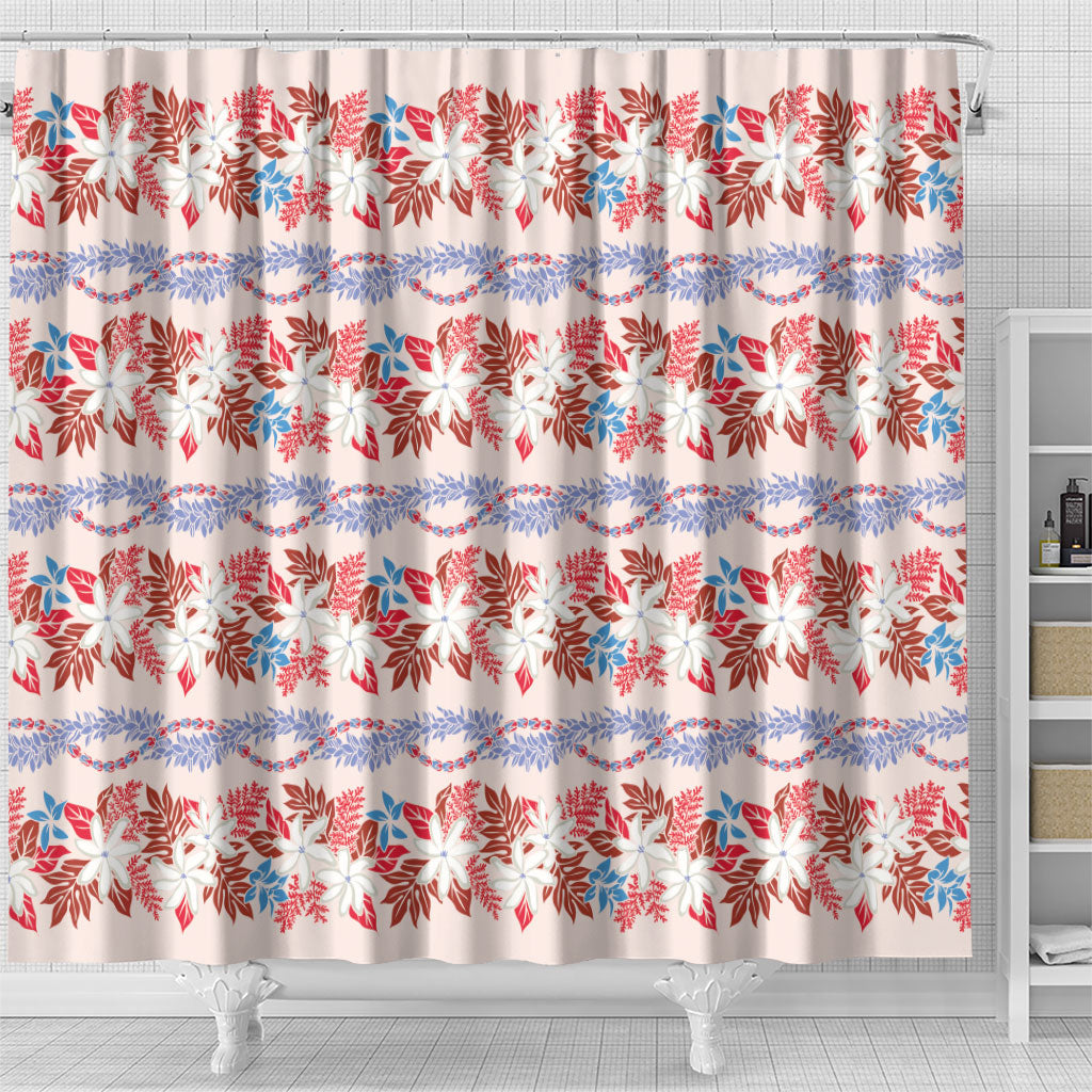 Monstera Tiare Plumeria Lei Pattern Shower Curtain Red Version LT01 - Polynesian Pride