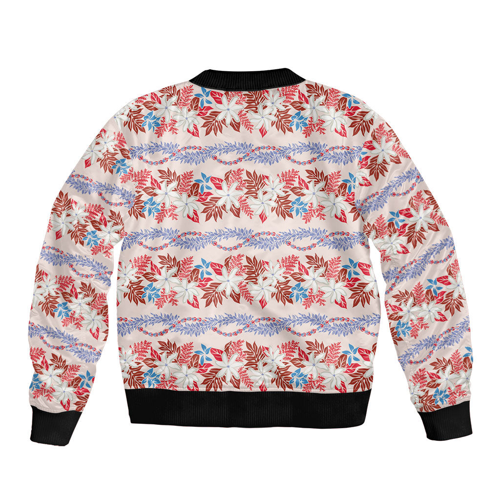 Monstera Tiare Plumeria Lei Pattern Sleeve Zip Bomber Jacket Red Version LT01 - Polynesian Pride