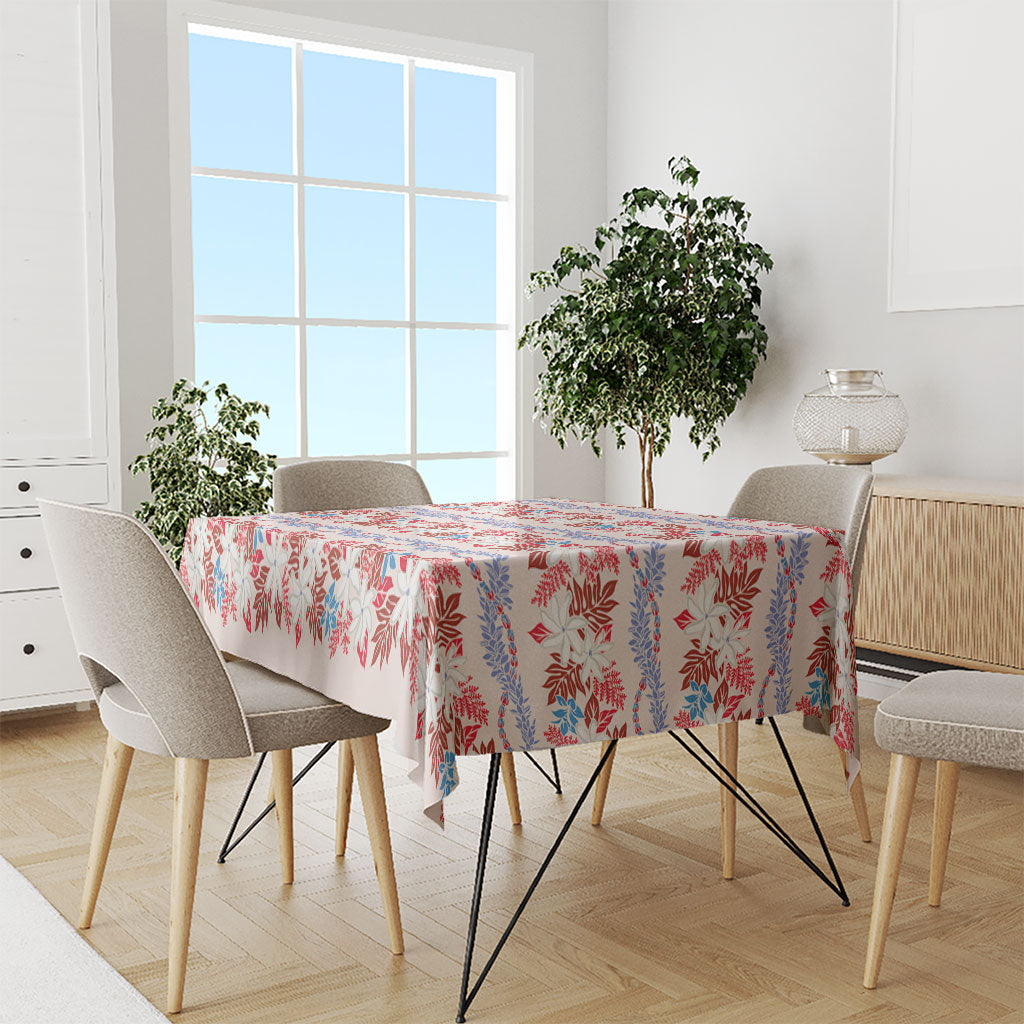 Monstera Tiare Plumeria Lei Pattern Tablecloth Red Version LT01 - Polynesian Pride