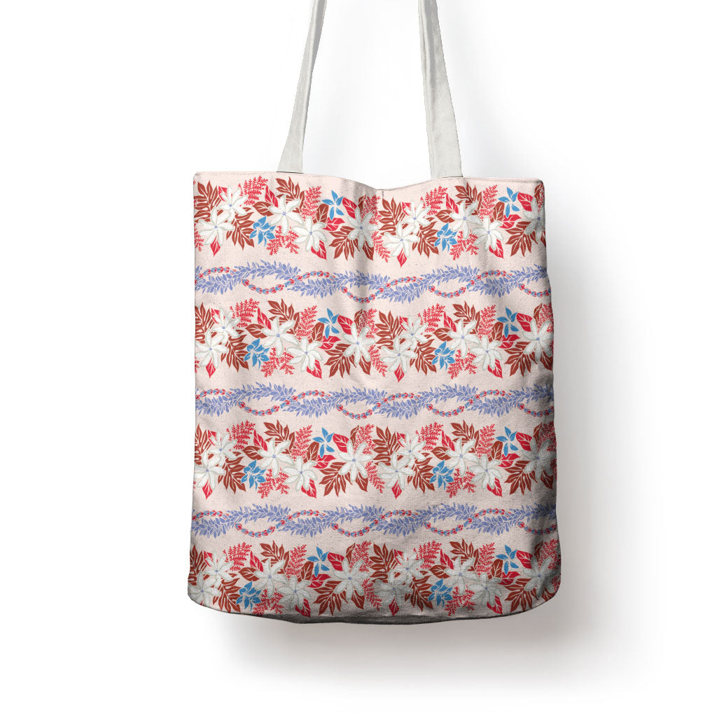 Monstera Tiare Plumeria Lei Pattern Tote Bag Red Version LT01 - Polynesian Pride