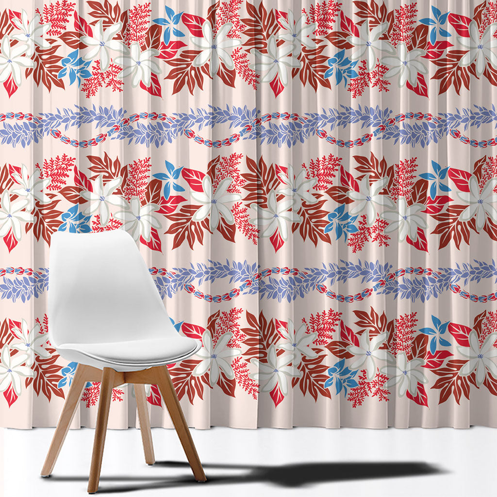 Monstera Tiare Plumeria Lei Pattern Window Curtain Red Version LT01 - Polynesian Pride