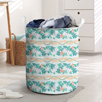 Monstera Tiare Plumeria Lei Pattern Laundry Basket Teal Version LT01 Teal - Polynesian Pride