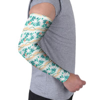 Monstera Tiare Plumeria Lei Pattern Arm Sleeves Teal Version LT01 - Polynesian Pride