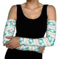 Monstera Tiare Plumeria Lei Pattern Arm Sleeves Teal Version LT01 - Polynesian Pride