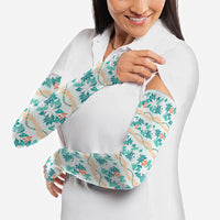 Monstera Tiare Plumeria Lei Pattern Arm Sleeves Teal Version LT01 - Polynesian Pride