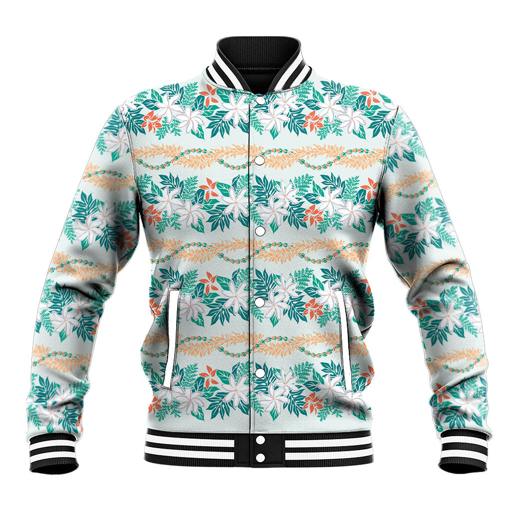 Monstera Tiare Plumeria Lei Pattern Baseball Jacket Teal Version LT01 Unisex Teal - Polynesian Pride