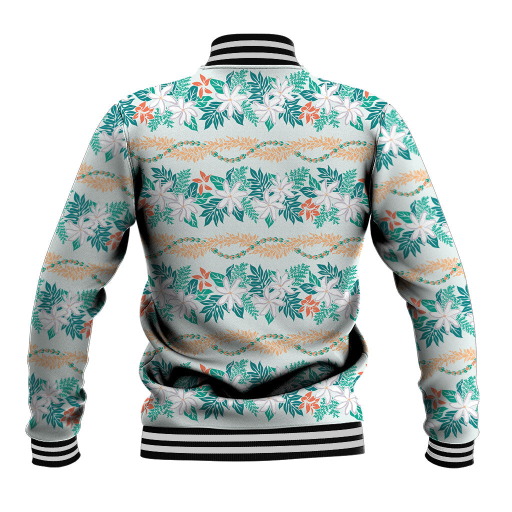 Monstera Tiare Plumeria Lei Pattern Baseball Jacket Teal Version LT01 - Polynesian Pride