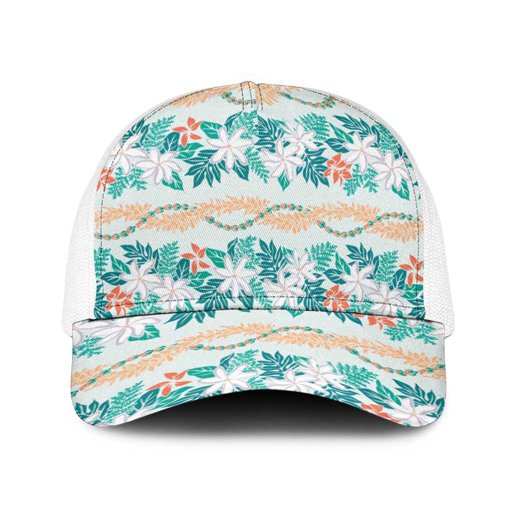 Monstera Tiare Plumeria Lei Pattern Baseball Net Cap Teal Version LT01 One Size White Teal - Polynesian Pride