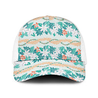 Monstera Tiare Plumeria Lei Pattern Baseball Net Cap Teal Version LT01 One Size White Teal - Polynesian Pride