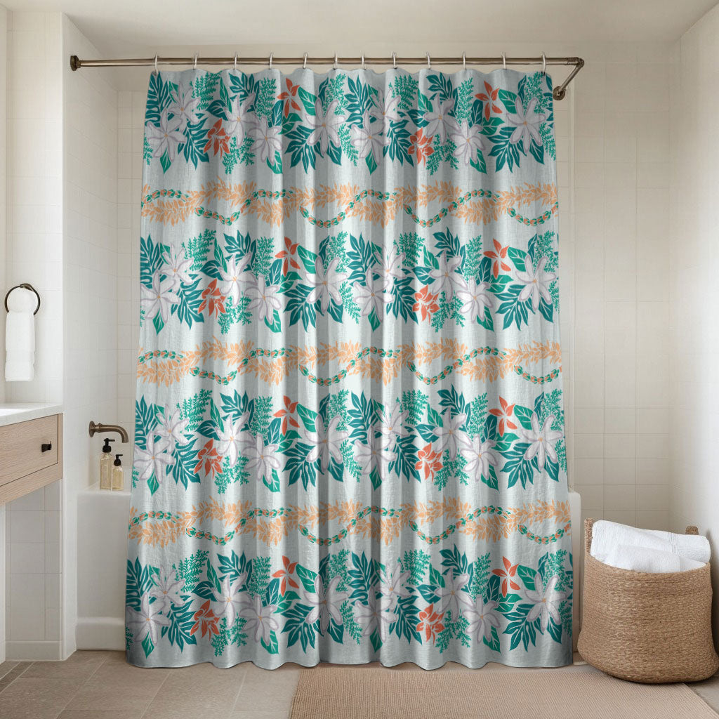 Monstera Tiare Plumeria Lei Pattern Bathroom Set Teal Version LT01 Shower Curtain Only Teal - Polynesian Pride