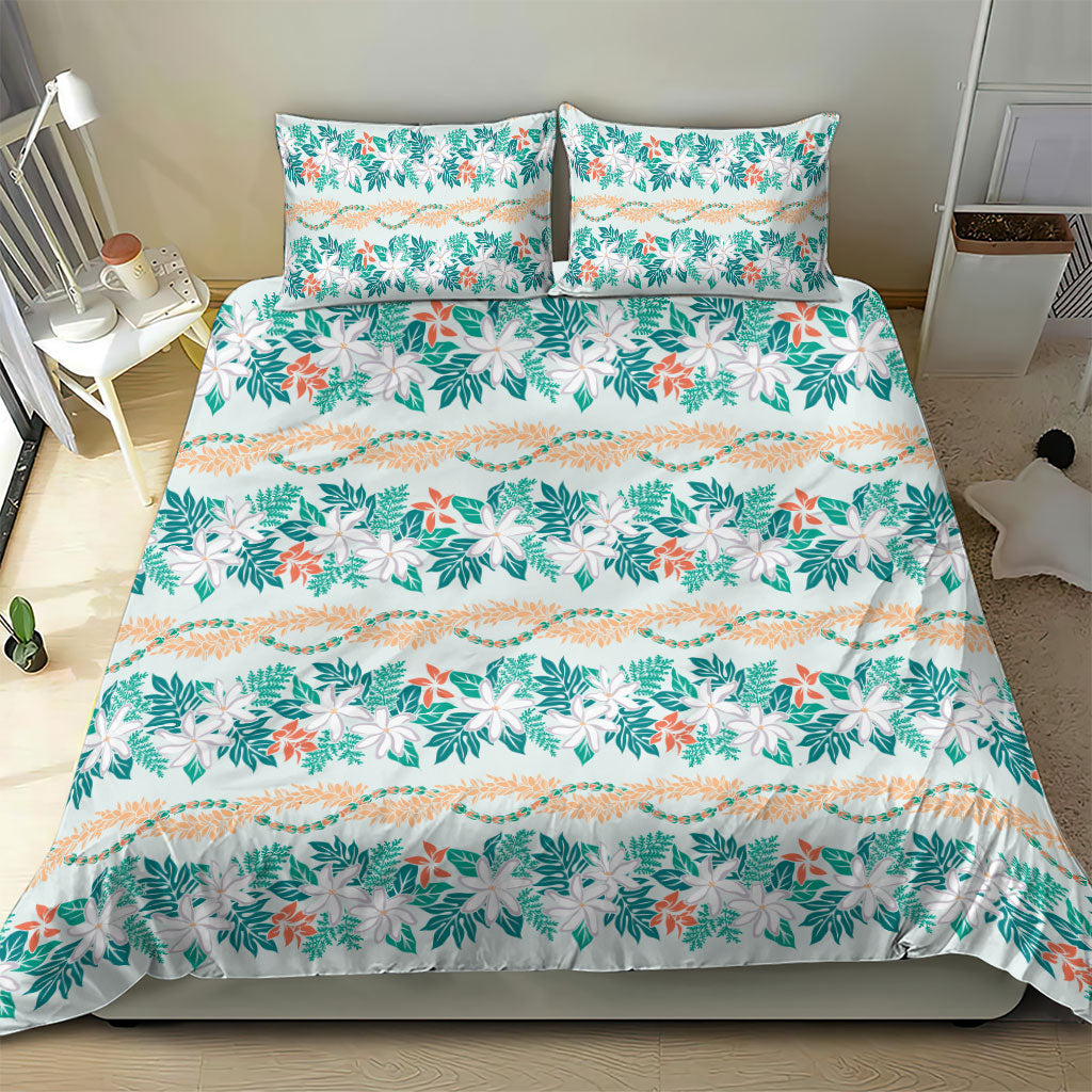 Monstera Tiare Plumeria Lei Pattern Bedding Set Teal Version LT01 - Polynesian Pride