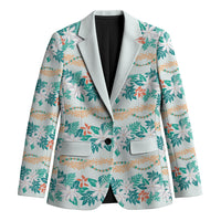 Monstera Tiare Plumeria Lei Pattern Blazer Teal Version LT01 Unisex Teal - Polynesian Pride