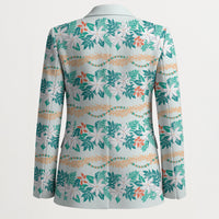 Monstera Tiare Plumeria Lei Pattern Blazer Teal Version LT01 - Polynesian Pride