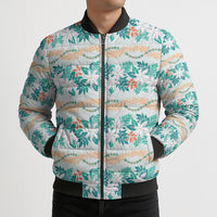 Monstera Tiare Plumeria Lei Pattern Bomber Puffer Jacket Teal Version LT01 - Polynesian Pride