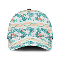 Monstera Tiare Plumeria Lei Pattern Classic Cap Teal Version