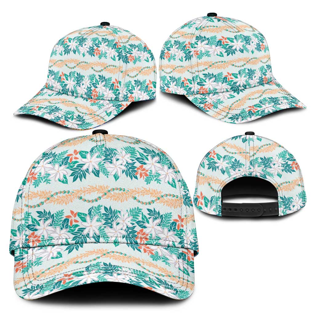 Monstera Tiare Plumeria Lei Pattern Classic Cap Teal Version