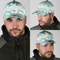 Monstera Tiare Plumeria Lei Pattern Classic Cap Teal Version